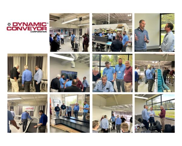 A collage of photos shows various integrators attending a product training event at Dynamic Conveyor Corporation.