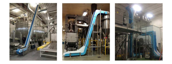 3 different vertical conveyors in food production facilities